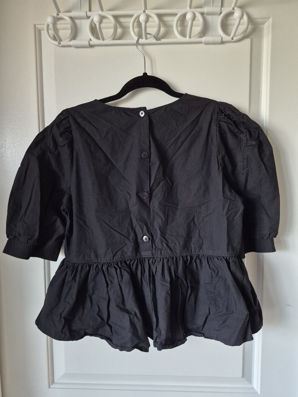 Zara Black Babydoll Peplum Top with Puff Sleeves, Women's Size L - Picture 2 of 6